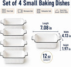 12 Oz Casserole Dish, Ceramic Baking Dishes Sets of 4, Small Casserole Dish with Handle, Porcelain Bakeware Sets, 5" Rectangular Baking Serving Dish for Casserole, Cakes, Dishwasher Oven Safe