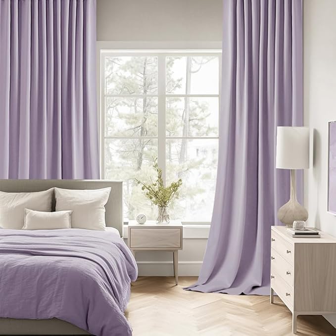 MIULEE Lilac Back Tab Blackout Curtain 96 Inch Long 2 Panels Set - Image 2