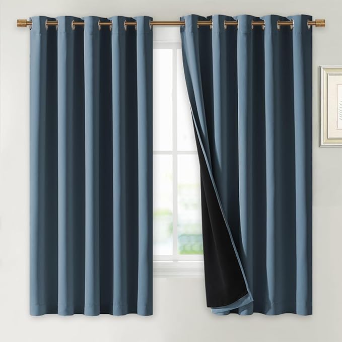 NICETOWN 100% Blackout Lined Curtains, Smoky Blue, 1 Pair, 2 Thick Layers by NICETOWN