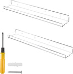 Jansburg 24 Inch Clear Floating Shelves 4 Pack Acrylic Shelves Invisible Floating Wall Ledge Bookshelf 5MM Thick Book Display Shelves Wall Mounted Bathroom Kitchen Organizer
