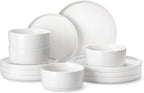 MALACASA 12-Piece Porcelain Dinnerware Set, Modern White Dish Set for 4