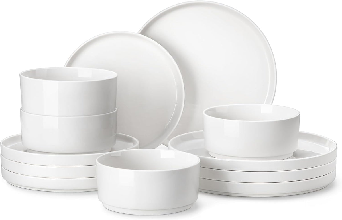 MALACASA 12-Piece Porcelain Dinnerware Set, Modern White Dish Set for 4