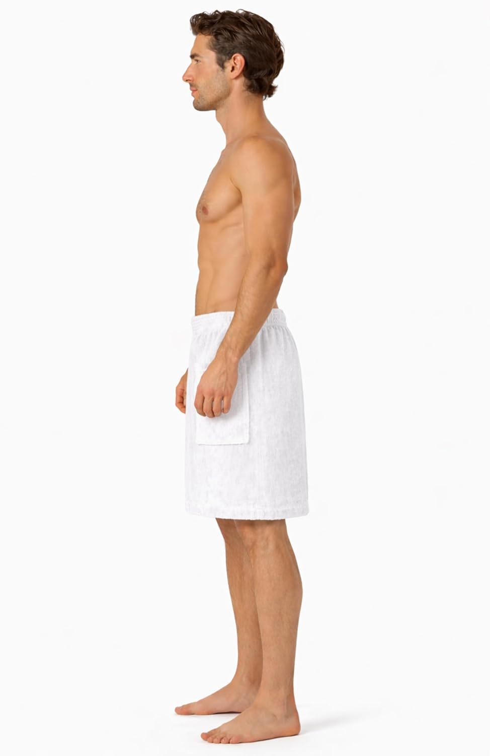 Turkish Cotton Terry Velour Adjustable Body Wrap Towel for Men (White, One Size)