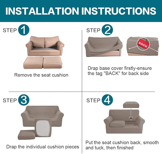 Turquoize 3 Piece Sofa Covers for 2 Cushion Couch Sofa Slipcover Soft Couch - Image 6
