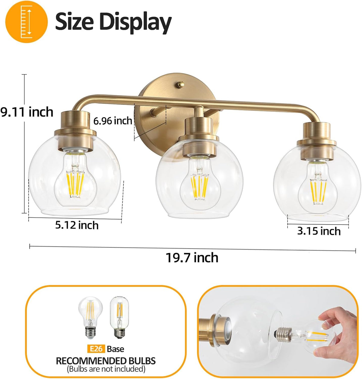 Bathroom Light Fixtures Gold Vanity Light 3 Light Brushed Brass