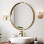 WallBeyond Round Wood Mirror 24" Circle Wall Mirror for Bathroom Round Wall Mirror for Wall Decor, Vanity, Entryway Living Room, Deep Natural