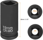 HARFINGTON 2pcs 4 Point Square Socket 3/4" Drive 19mm Metric Square Impact Socket CR-MO Blackening Standard Wheel Sleeve Pneumatic Sleeve Tool for Auto Repair Mechanical Maintenance Home Use