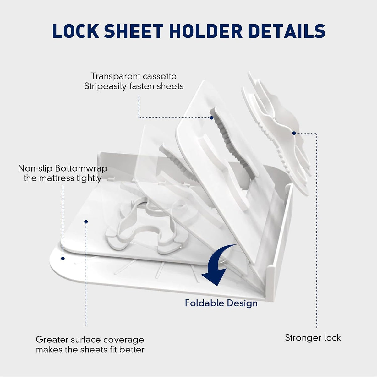 Bed Sheet Holders Lock for Corners - Mattress Sheet Corner Holders Keep Firm Tight in Place Set of 4 (White)