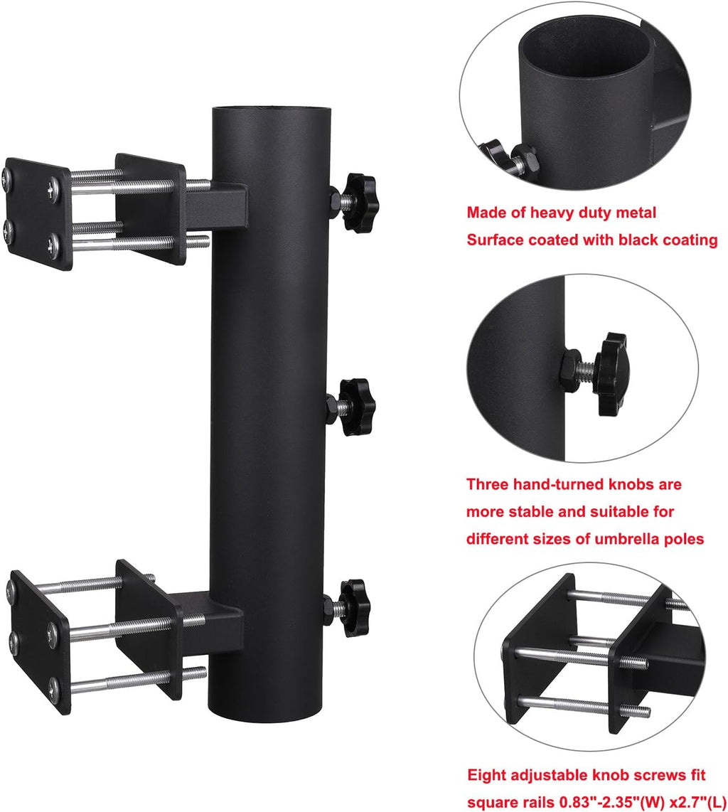 Patio Umbrella Holder Outdoor Deck Mount Umbrella Holder Heavy Duty Umbrella Clamp Hand-Turn Knob Umbrella Base Stand for Deck Railing, Fences，Docks, Courtyard Balcony, Patios