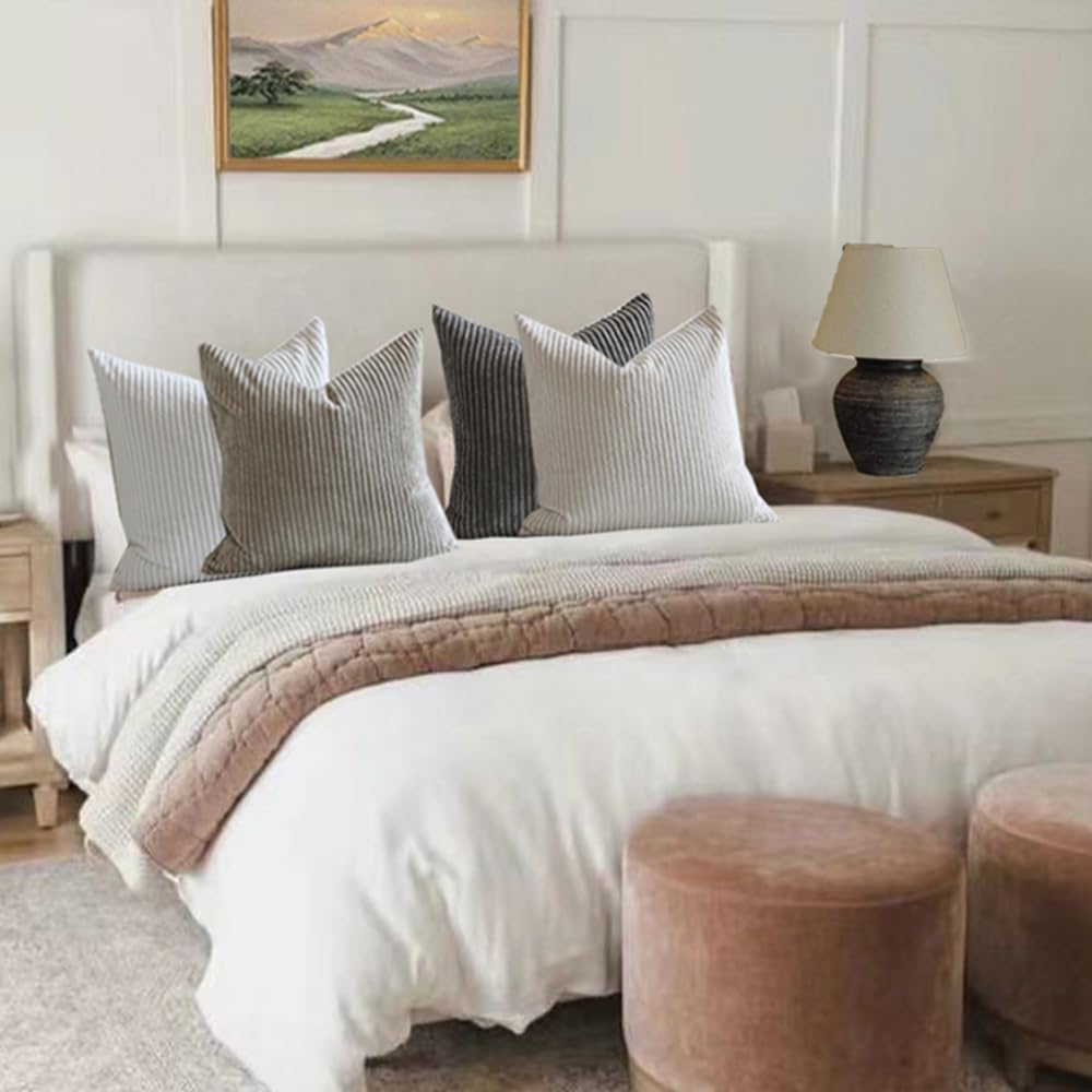 LANANAS Decorative Corduroy Throw Pillow Covers 18x18 Inch Neutral
