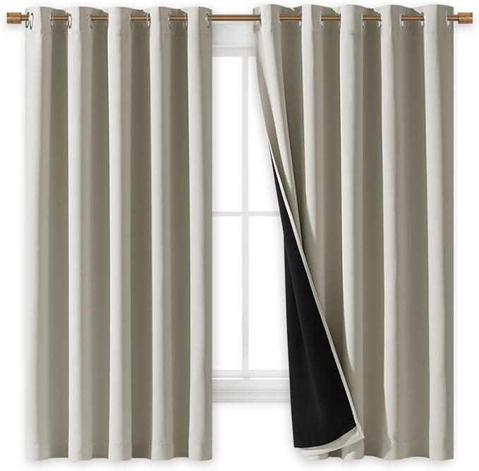 NICETOWN Natural 100% Blackout Lined Curtains, 2 Thick Layers Completely - Image 2
