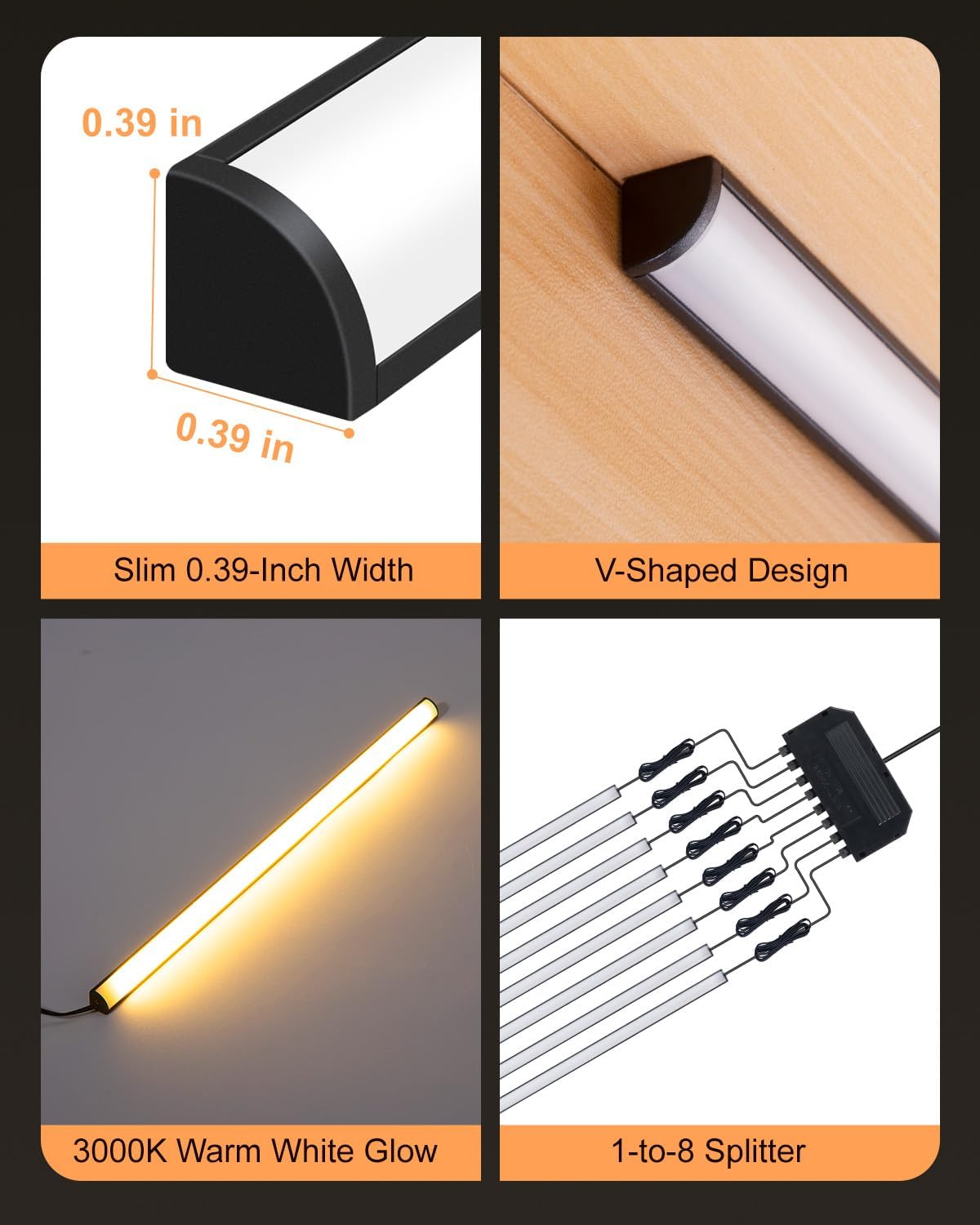 JUSJUBR Display Cabinet Lights, 8-Pack 12-Inch Dimmable Slim LED Light Bars