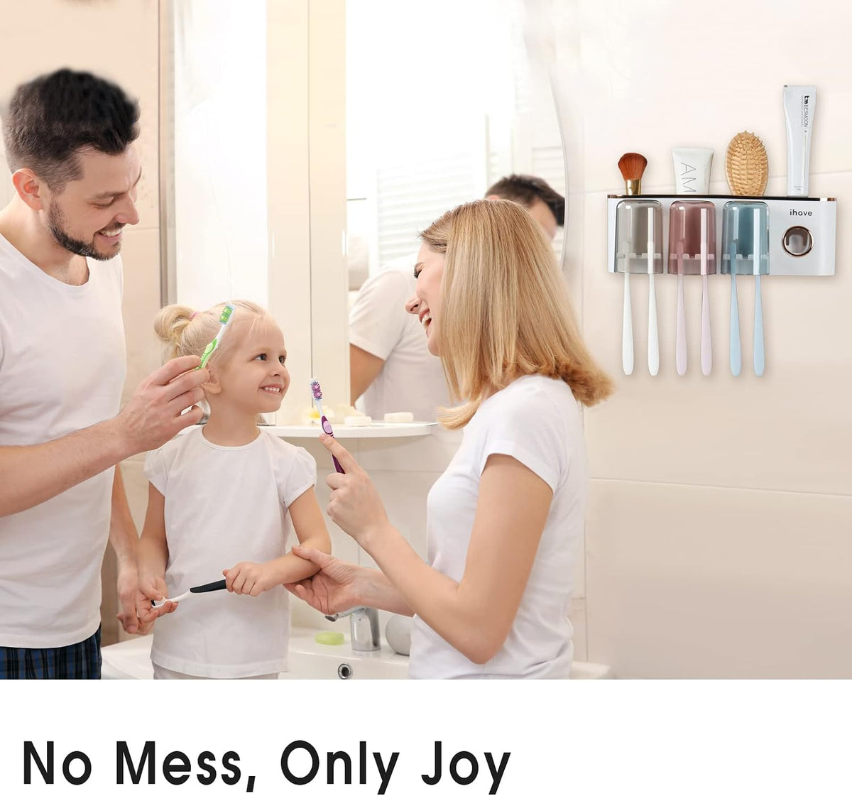iHave Toothbrush Holders for Bathrooms Wall Mounted with Dispenser & 3 Cups