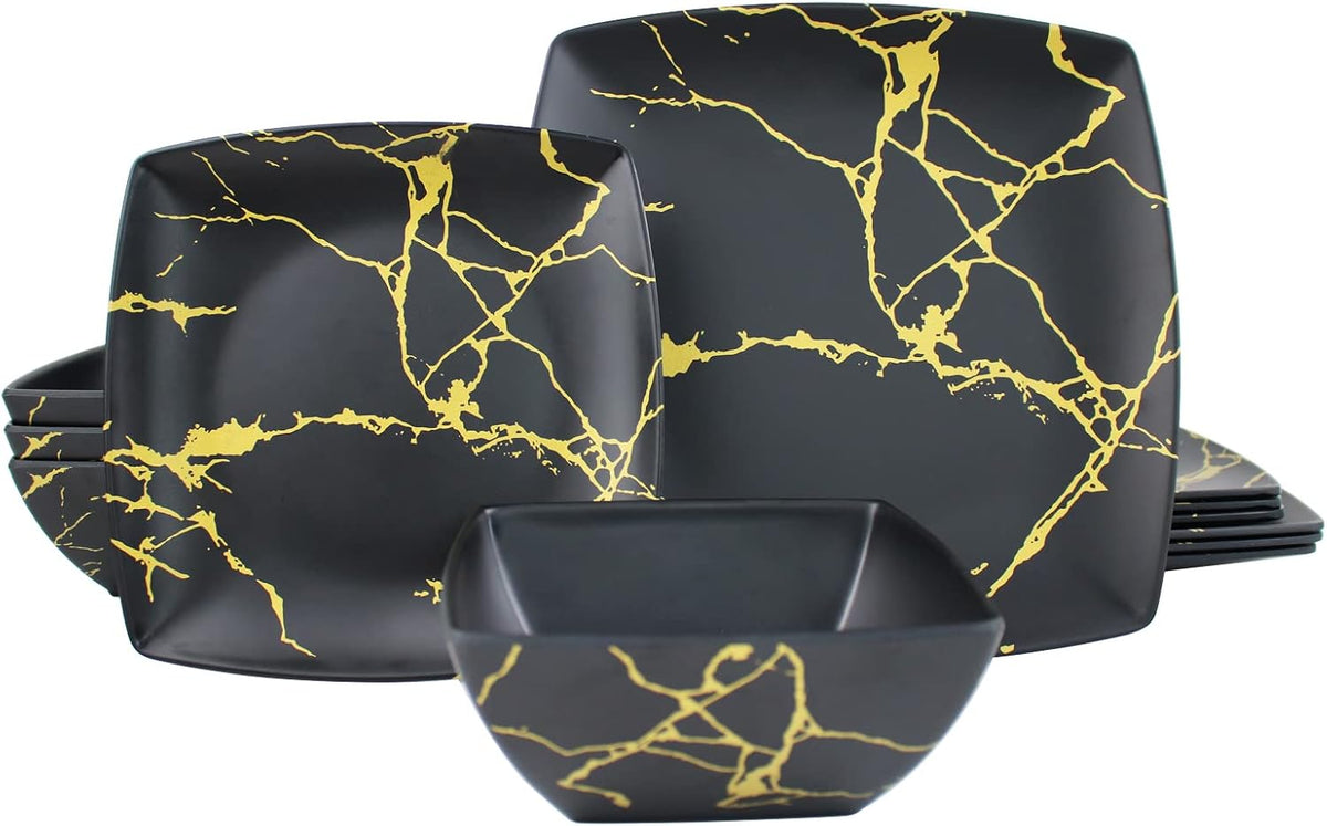 Melamine Dinnerware Set for 4-12 Pcs:Camping Dishes Set with Dinner Plates,Salad Plates and Bowls.Lightweight and Unbreakable.Indoor and Outdoor Use. flower 26
