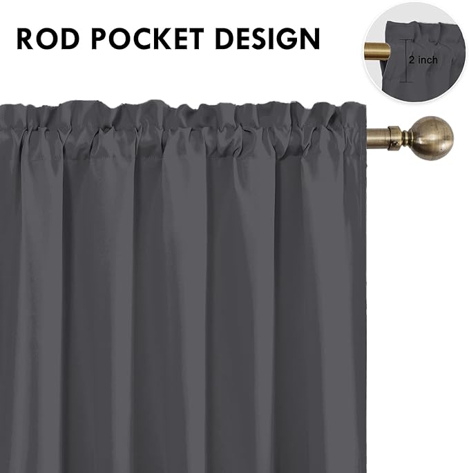 DWCN Bedroom Blackout Curtains 60 x 63 Inches Length 2 Panels Set, Solid - Image 4