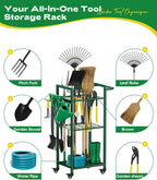 Garden Tool Organizer with Wheels, Yard Tower Rack, Green
