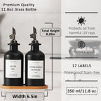 HOMCDALY Olive Oil Dispenser for Kitchen, 12oz Glass Kitchen Dispenser Bottle, Black Oil&Vinegar Cruet Set, Leakproof Olive Oil Bottles | Set of 2 (12oz – Black)