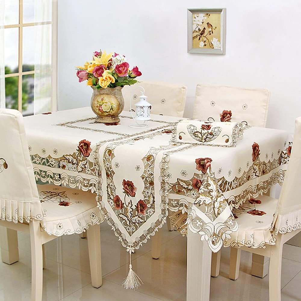 Arzoe Vintage European Flower Lace Table Runner Elegant Runners Cabinet Dining Room Table Decoration (Burgundy, 16×77 Inch)