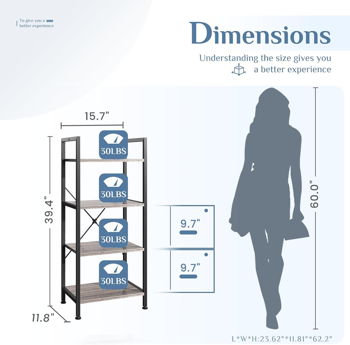 DUMOS 4 Tiers Open Bookshelf, Classic Freestanding Tall Display Shelf