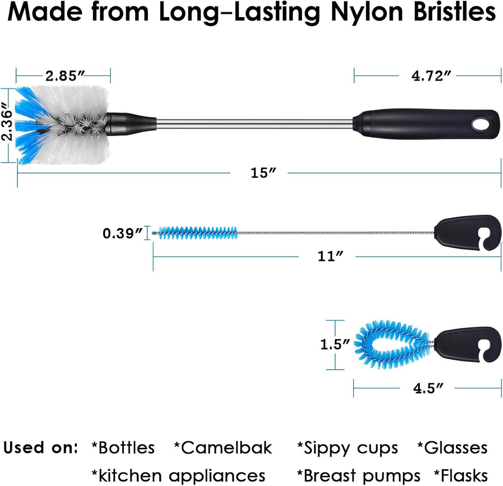 MOSOLAN 3-in-1 Water Bottle Brush and Straw Cleaning Set, Flat Head