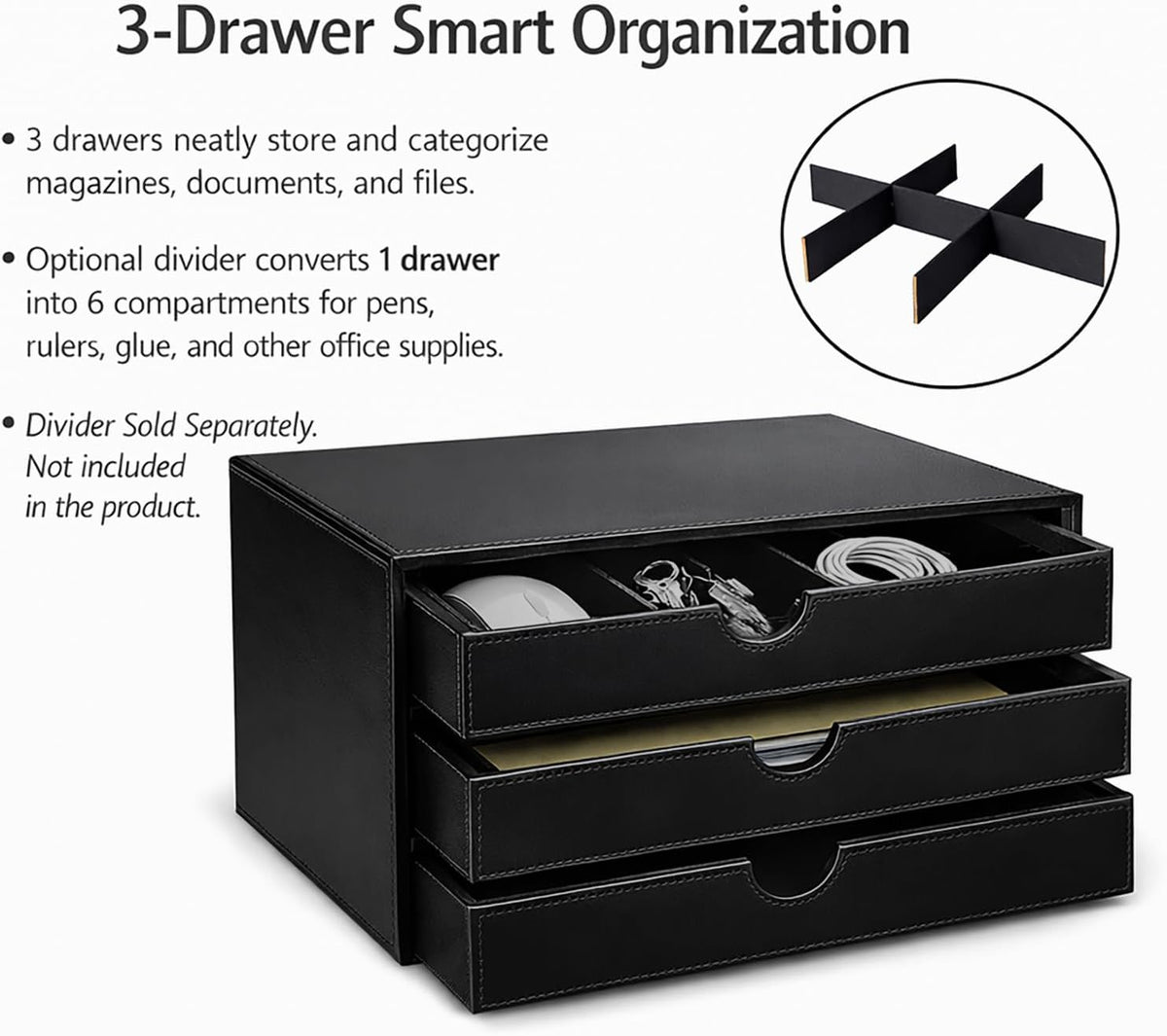 Document Organizer, 3-Drawer File Cabinet Document Storage Box, Office Desktop Filing Organizer, Black