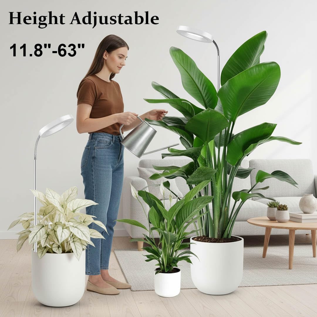 Grow Light for Indoor Plants, 6.3" Full Spectrum LED Plant Grow Light, 11.8-63in Height Adjustable Growing Lamp with Auto Timer 3H/9H/12H, 10 Dimmable Levels (White 1 Pack)