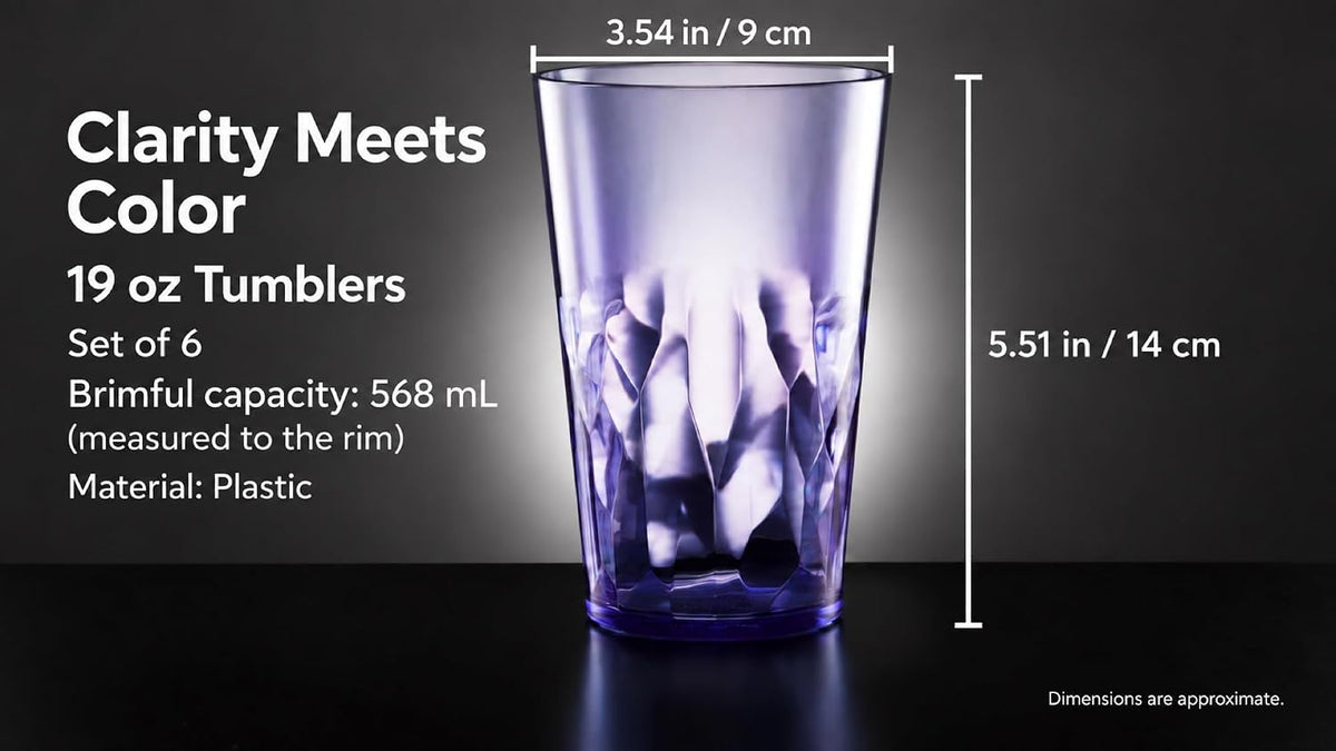 SCANDINOVIA - 19oz Unbreakable Premium Drinking Glasses Set of 6 - Super Grade Acrylic Plastic - Perfect for Gifts - Dishwasher Safe - Stackable - Drinkware Cups Reusable Water Tumbler