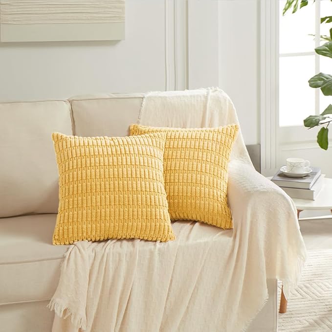 Fancy Homi 4 Packs Yellow Euro Decorative Throw Pillow Covers 26x26 Inch - Image 6
