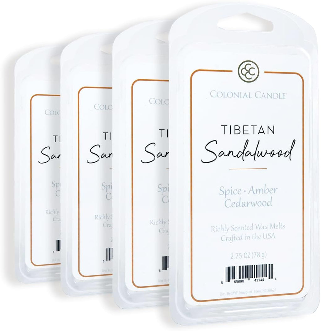 Colonial Candle Tibetan Sandalwood Scented Wax Melts, Wax Melt Warmer Cubes, Long Lasting Scented Wax Warmer Cubes, 4 Pack, 6 Cubes Each - Made in The USA