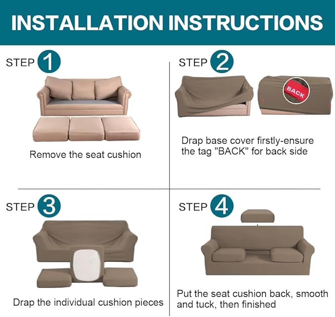 Turquoize 4 Piece Sofa Covers for 3 Cushion Couch Sofa Slipcover Soft Couch - Image 6