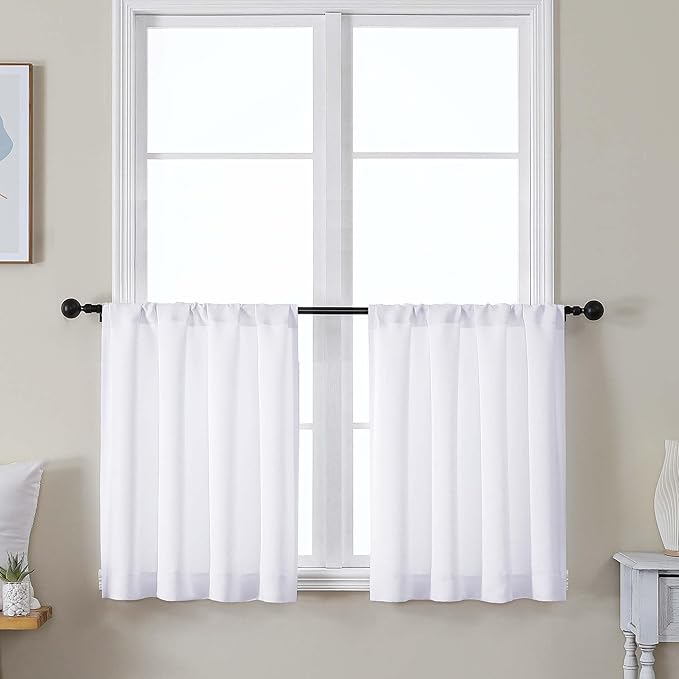 Simplebrand Ava Pure White Curtains 30 Inches Long 2 Panels, Light Filtering by Simplebrand