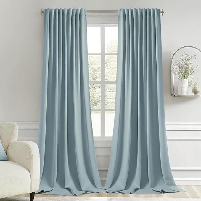 MIULEE Slate Blue Back Tab Blackout Curtain 96 Inch Long 2 Panels Set by MIULEE