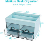 Desk Organizer, Office Organizer with Drawer, Desk Accessories & Workspace Organizers, Pen Holder Office Supplies for Desk (4 Drawers+4 Compartments, Blue)