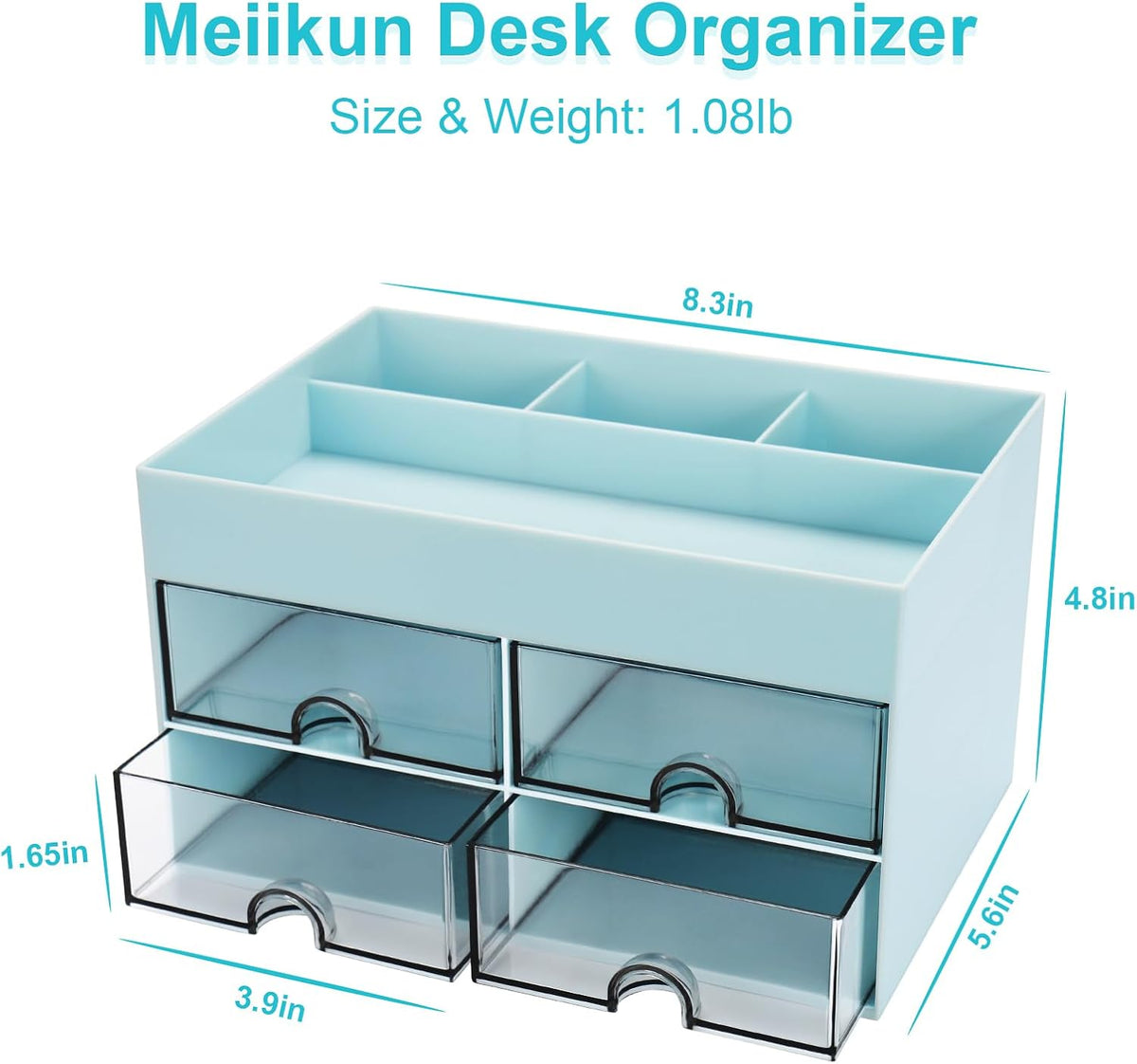 Desk Organizer, Office Organizer with Drawer, Desk Accessories & Workspace Organizers, Pen Holder Office Supplies for Desk (4 Drawers+4 Compartments, Blue)