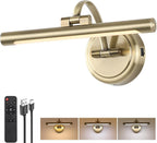 Picture Light for Wall,Battery Operated Art Lights for Painting,3 Color and Brightness, Adjustable Wireless Portrait Lights with Remote for Artwork,Bookcase,Photo Frames(Antique Bronze, 12inch)