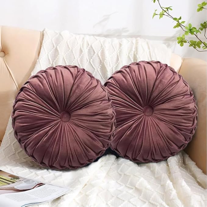 HIG Set of 2 Decorative Round Pleated Throw Pillows, Classy Accent Pumpkin by HIG