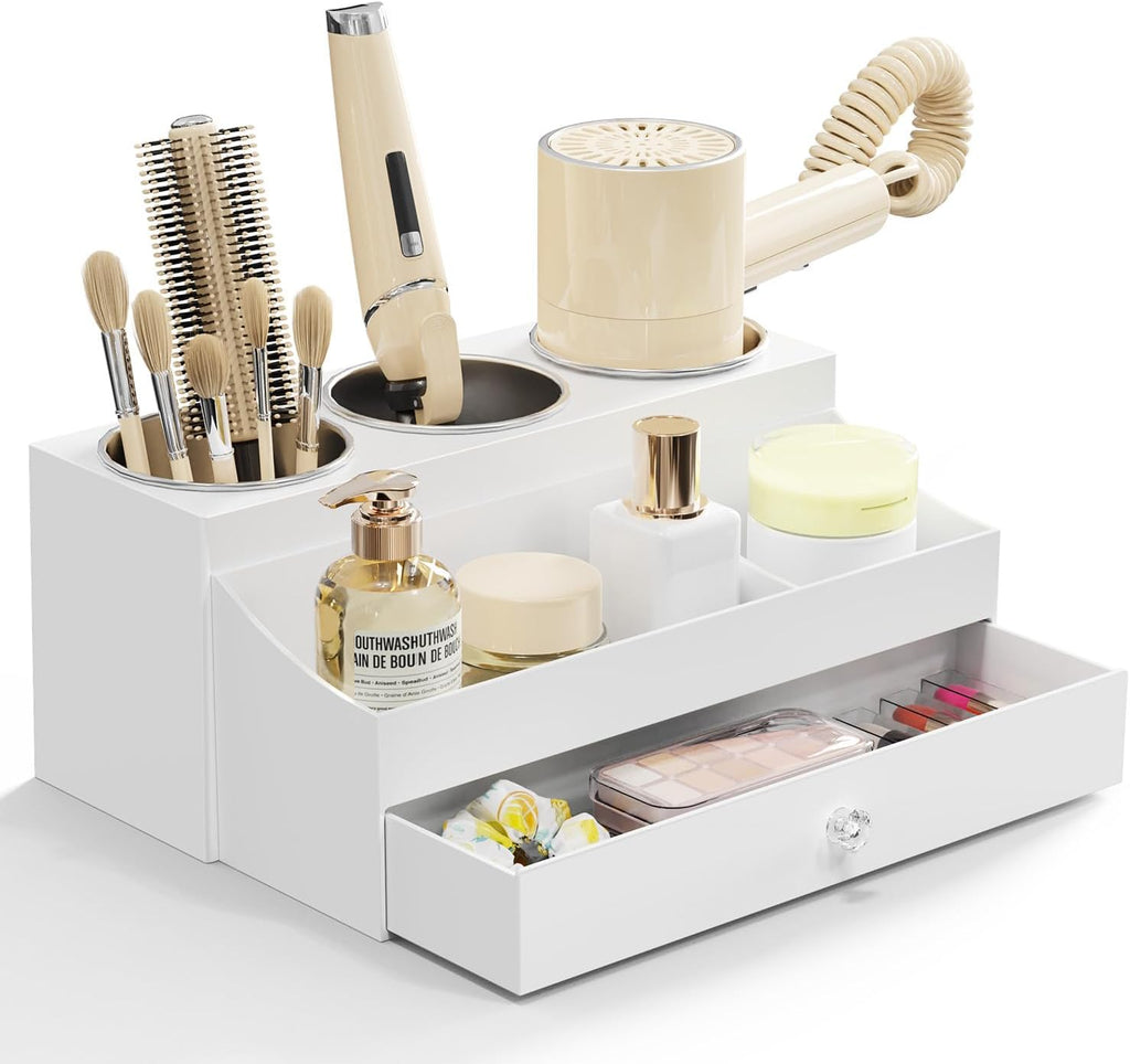Hot Hair Styling Tool Organizer with Drawer & 3 Cooling Cups, White