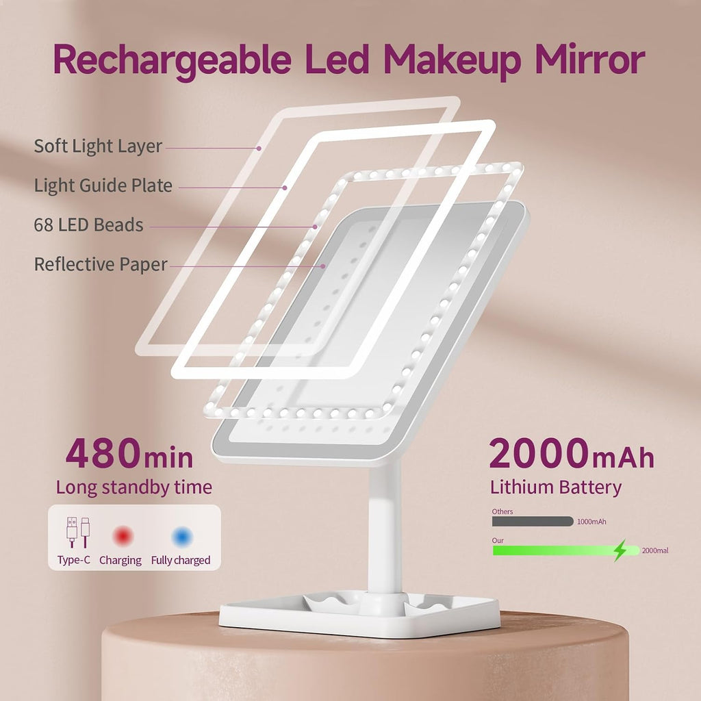 FUNTOUCH Rechargeable Vanity Makeup Mirror with Lights, White