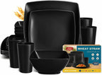 Teivio 16 piece Plastic Plates and Bowl Set for 4, Square Dinnerware Set