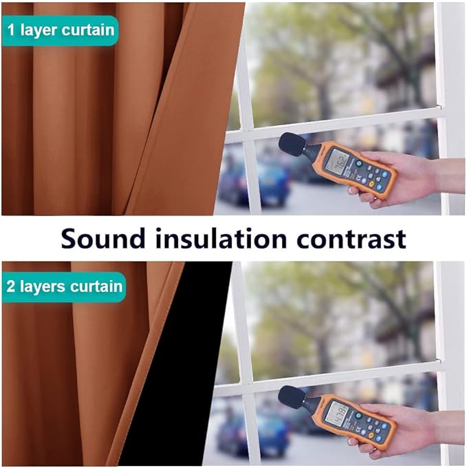 NICETOWN Burnt Orange 100% Blackout Lined Curtains, 2 Thick Layers Narrow Wide - Image 4