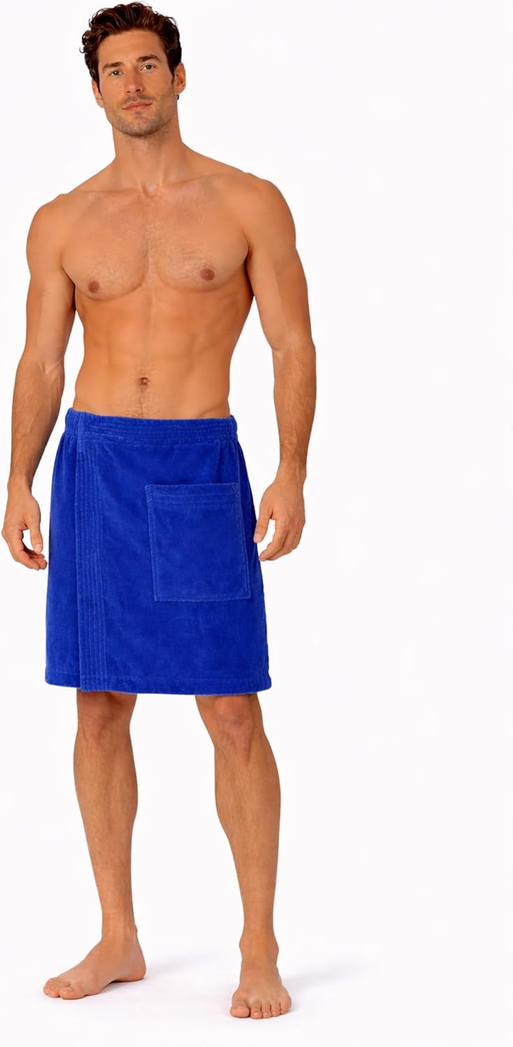 Turkish Cotton Terry Velour Adjustable Body Wrap Towel for Men (White, One Size)