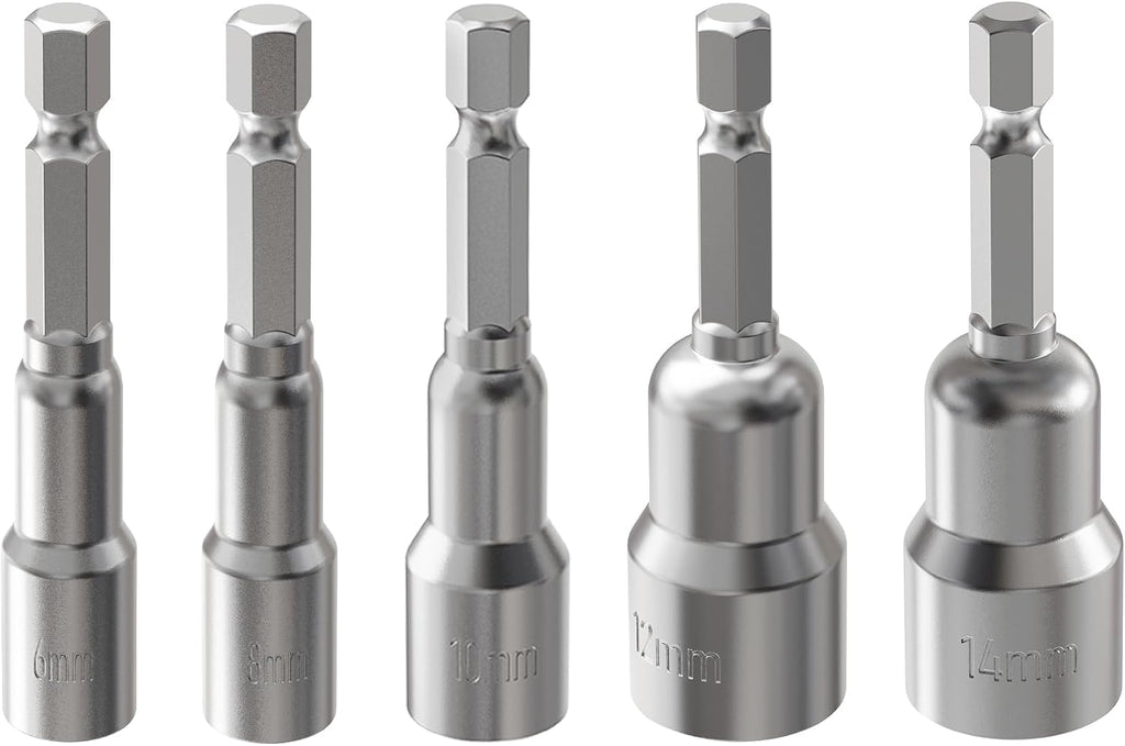 10 Pcs Power Nut Driver Drill Bit Set, 6-15mm, 6.5" Long, Magnetic