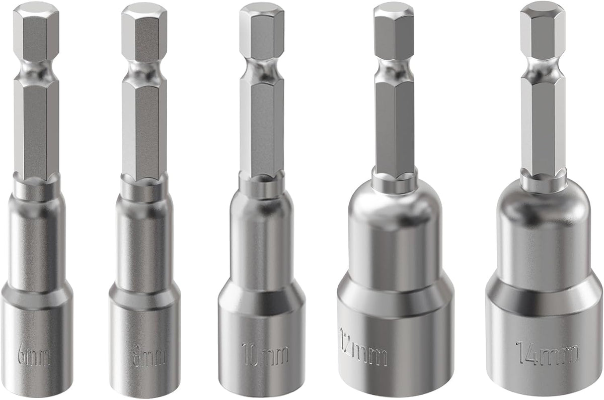 10 Pcs Power Nut Driver Drill Bit Set, 6-15mm, 6.5" Long, Magnetic