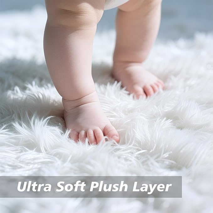 8x10 Fluffy Area Rugs for Living Room, Shag Area Rug for Bedroom, Soft White - Image 2