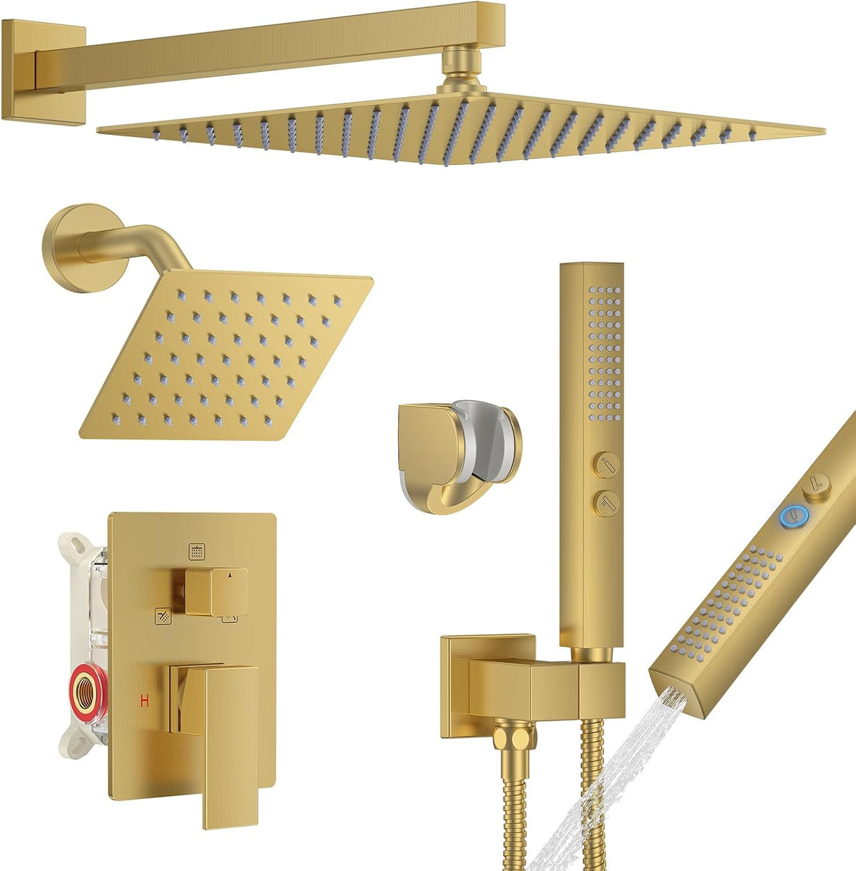 Rain Shower System 12"&6" Shower Heads Wall Mount Shower Faucet Set