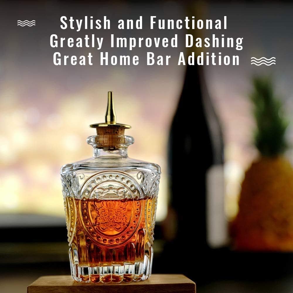 LINALL Bitters Bottle Set - Syrup Bottles with Stainless Steel Pourers, Glass Vintage Bottle,
