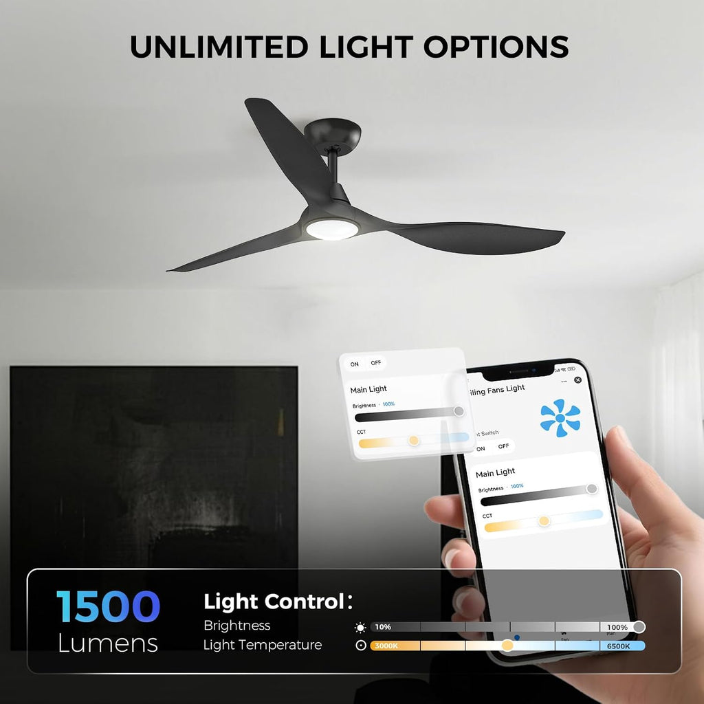 Roomratv 52'' Smart Ceiling Fan with Light, Wide Blade Design, Remote