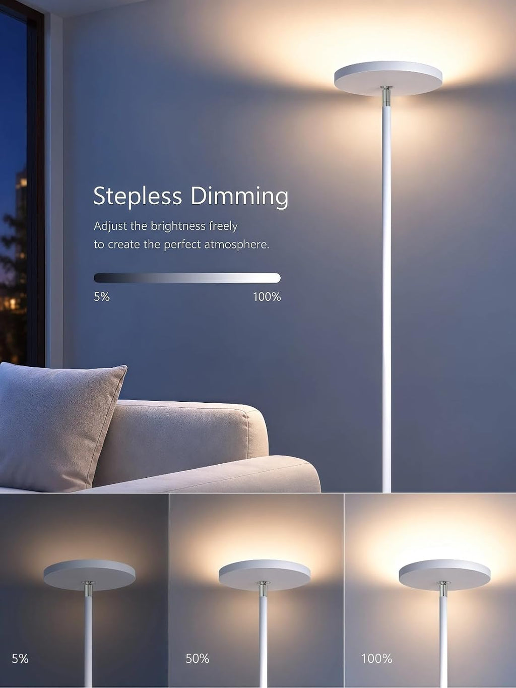 JOOFO LED Floor Lamp for Living Room, Torchiere Lamp with Compact Remote