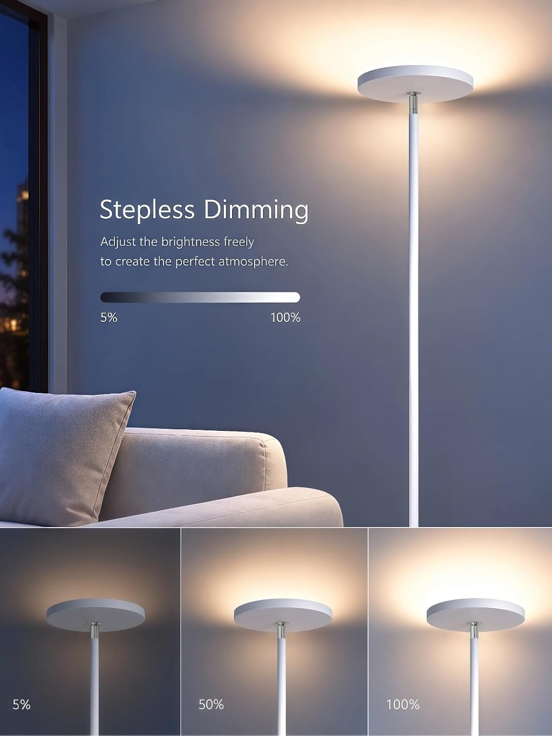 JOOFO LED Floor Lamp for Living Room, Torchiere Lamp with Compact Remote