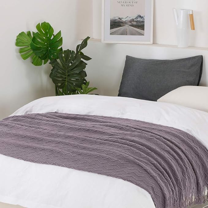 BOURINA Dark Lavender Throw Blanket 50 x90 Inches Textured Solid Soft Sofa - Image 5